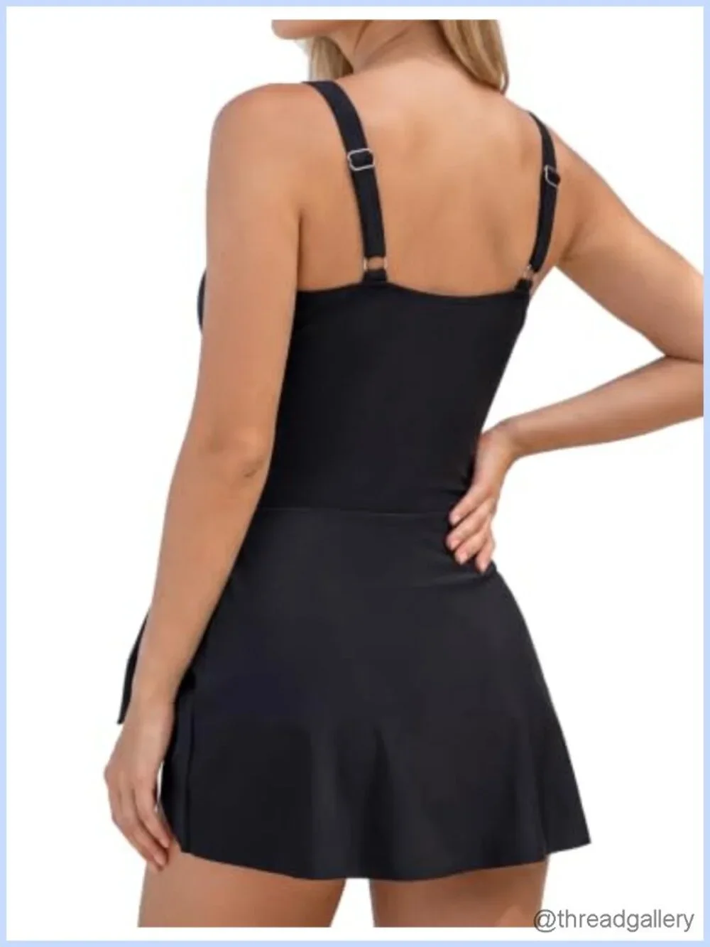 Women's Swim Dress U Neck Tummy Control Skirted Swimsuit Adjustable Straps
